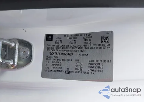 2017 Chevrolet Colorado Wt from USA, damaged, VIN 1GCHTBEAXH1253789